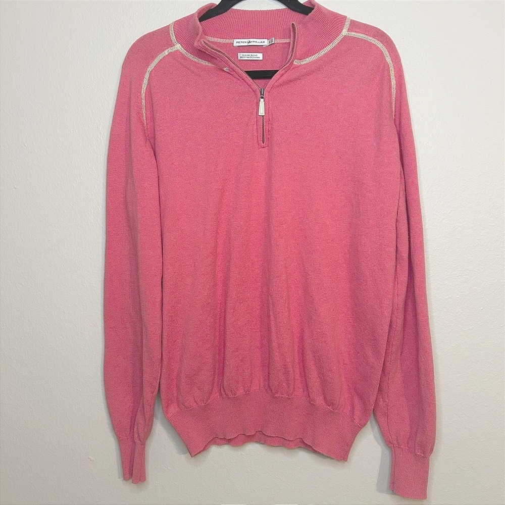 Peter Millar Luxury Blend Quarter‎ Zip Sweater Coral Women's L Cotton Cashmere